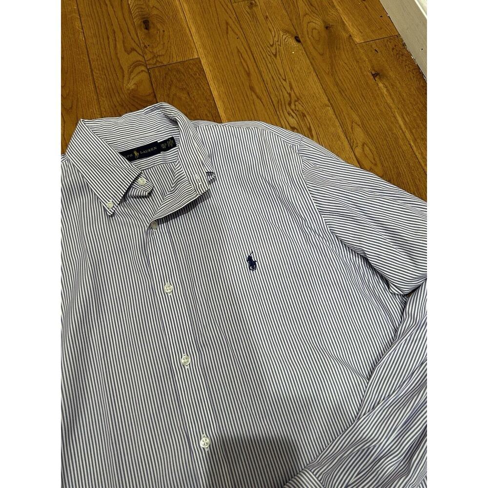 Two Ralph Lauren Polo Button Down Striped‎ Dress Shirt Size 16.5 42 Purple/ Blue - Picture 7 of 9